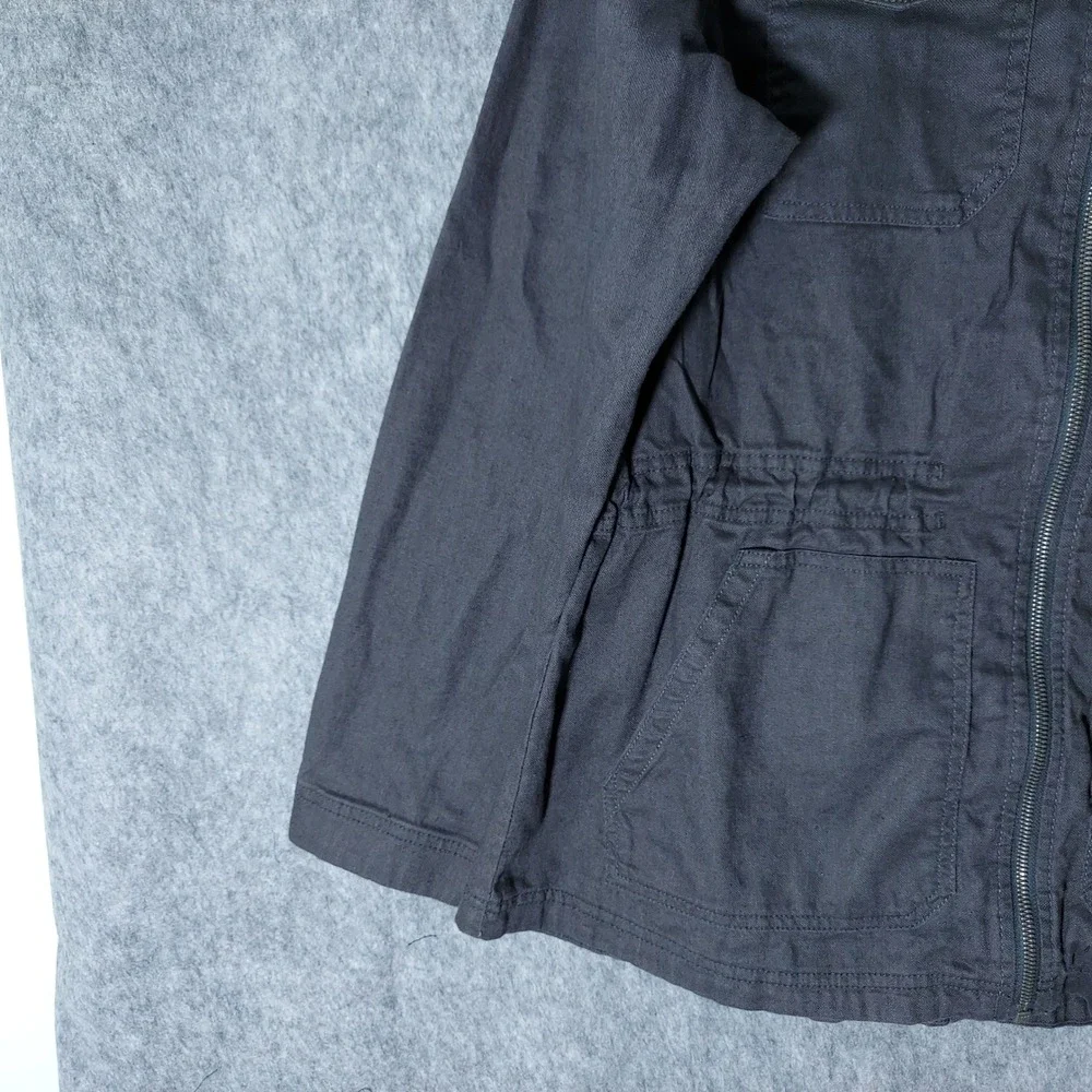 Columbia Women Jacket XL Grey‎ Hemp Cotton Utility Field Cinched Waist Zip Front